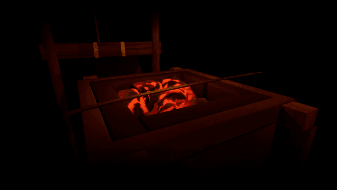 Captura de pantalla del entorno de forja hiperrealista en el videojuego The Craft de Zindra Games